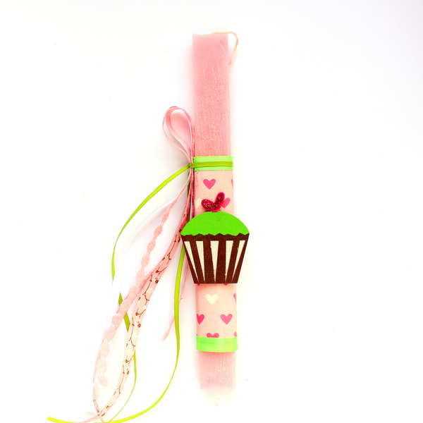 Λαμπάδα cupcake heart, σε αρωματική λαμπάδα - κορίτσι, λαμπάδες, για παιδιά, για ενήλικες, για εφήβους - 2