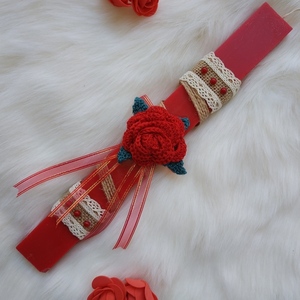 Κόκκινη αρωματική λαμπάδα με πλεκτό κόκκινο λουλούδι, τριαντάφυλλο - τριαντάφυλλο, λουλούδια, λαμπάδες, για ενήλικες - 3