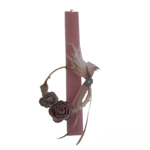 Αρωματική πασχαλινή λαμπάδα, 32 εκ., ροζ, με βελούδινα λουλούδια - κορίτσι, λουλούδια, λαμπάδες, για ενήλικες, για εφήβους
