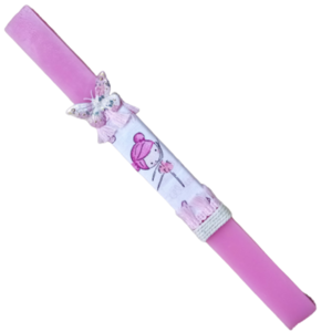 Σετ 5 τεμ.- Λαμπάδα αρωματική πλακέ ροζ ( 32χ 3 εκ.) και Σετ δώρου νονάς με θέμα μπαλαρίνα από βαμβακερό ύφασμα - κορίτσι, λαμπάδες, σετ, για μωρά - 2