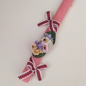 Λαμπάδα ροζ με λουλούδια και πέρλες - κορίτσι, λαμπάδες, για παιδιά, για ενήλικες, για εφήβους - 2