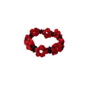 Δαχτυλίδι Μακραμέ Λουλούδι (Κόκκινο-Μαύρο) - ημιπολύτιμες πέτρες, μακραμέ, σταθερά, φθηνά