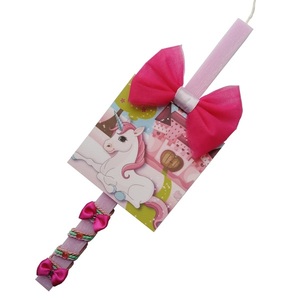Λαμπάδα για κορίτσι με ξύλινο καδράκι μονόκερο ροζ 39cm - κορίτσι, λαμπάδες, για παιδιά, για εφήβους, για μωρά