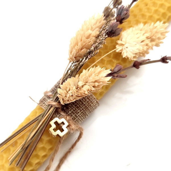 Χειροποίητη λαμπάδα μελισσοκέρι με αποξηραμένα άνθη - λαμπάδες, αποξηραμένα άνθη - 2