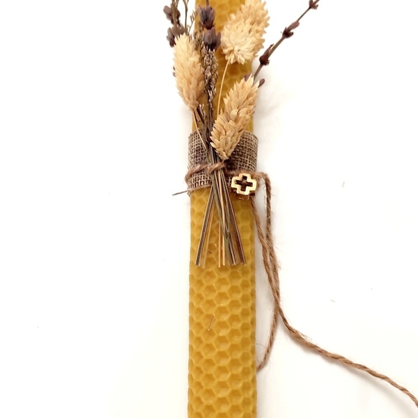 Χειροποίητη λαμπάδα μελισσοκέρι με αποξηραμένα άνθη - λαμπάδες, αποξηραμένα άνθη - 4