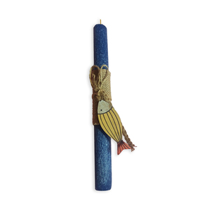 Αρωματική Χειροποίητη Στρογγυλή Μπλε Λαμπάδα με Ξύλινο Διακοσμητικό Ψαράκι 25 εκ. - αγόρι, λαμπάδες, για εφήβους