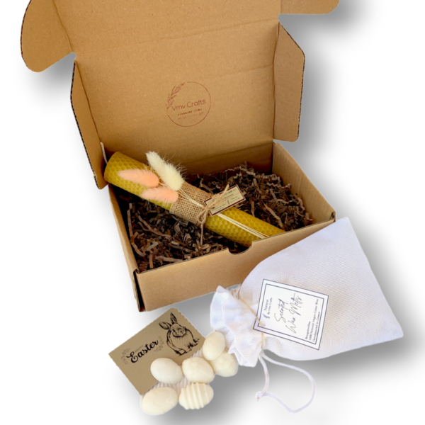 Πασχαλινό Gift Box με Λαμπάδα Κηρήθρας & Wax Melts - κορίτσι, λουλούδια, λαμπάδες, σετ, για ενήλικες