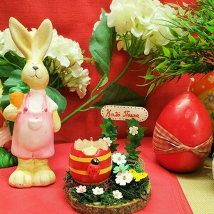 Πασχαλινή σύνθεση με κεράκι αυγό, πεταλούδα, λουλούδια και ευχή Καλό Πάσχα - λουλούδια, διακοσμητικά, για ενήλικες - 5