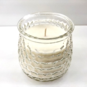 Χειροποίητο αρωματικό φυτικό κερί σόγιας 320γρμ σε γυάλινη κουκουνάρα 10εκχ 8εκ λευκό με άρωμα λεμόνι και βαμβακερό φυτίλι - αρωματικά κεριά