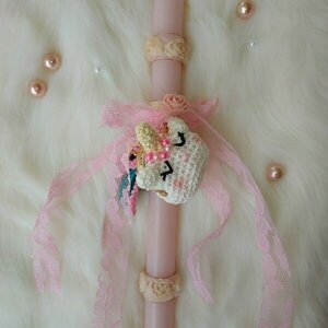 Αρωματική ροζ λαμπάδα με παιδικό μονόκερο πορτοφολακια μπρελόκ - κορίτσι, λαμπάδες, μονόκερος, για παιδιά, ζωάκια - 4