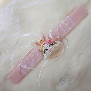 Αρωματική ροζ λαμπάδα με παιδικό λαγουδάκι πορτοφολακι μπρελόκ - κορίτσι, λαμπάδες, λαγουδάκι, για παιδιά, ζωάκια - 2