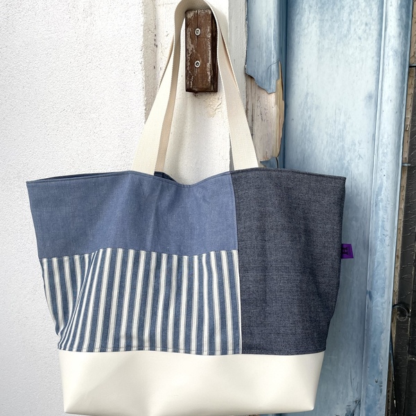 Oversized τσάντα διπλής όψης Blue - ασήμι, ώμου, διπλής όψης, must αξεσουάρ, δερματίνη