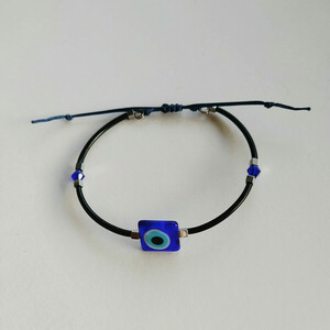 Βραχιόλι Evil Eye - μπλε - ημιπολύτιμες πέτρες, μακραμέ, ατσάλι, χεριού, αυξομειούμενα