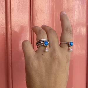 Blue agate ring, χειροποίητο δαχτυλίδι από ασήμι και μπλε αχάτη - chevalier, ασήμι 925, boho, αυξομειούμενα - 2