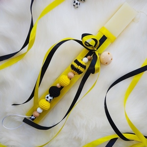 Κίτρινη λαμπάδα με κλιπ πιπίλας ΑΕΚ - αγόρι, λαμπάδες, για μωρά, σπορ και ομάδες - 2