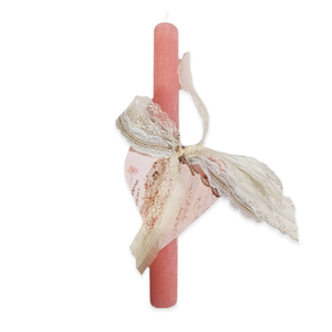 Αρωματική Χειροποίητη Στρογγυλή Λαμπάδα Ροζ με Ξύλινη Καρδούλα 27 εκ. - κορίτσι, λαμπάδες, για παιδιά, για ενήλικες