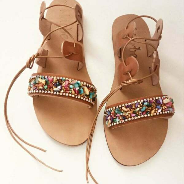 Handmade Leather Sandal : The Bead - δέρμα, φλατ, ankle strap