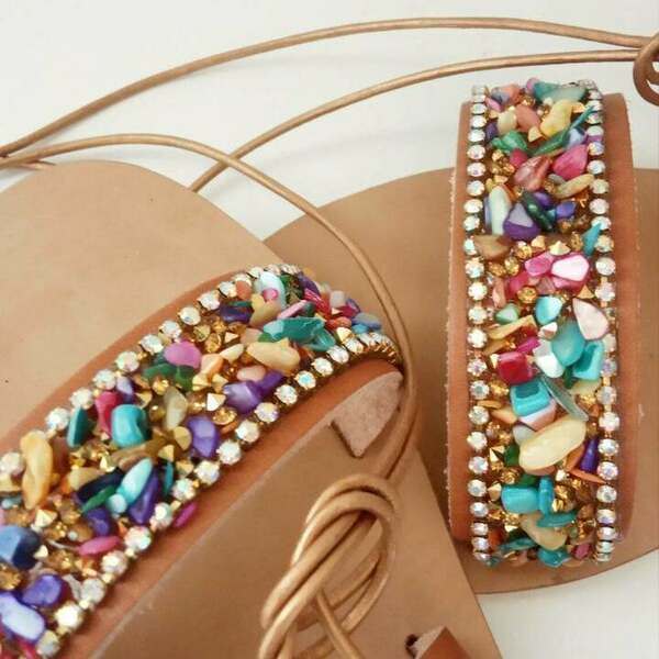 Handmade Leather Sandal : The Bead - δέρμα, φλατ, ankle strap - 2