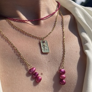 MAGENTA necklace| κολιέ με ζιργκόν και μαργαριτάρια - ημιπολύτιμες πέτρες, μαργαριτάρι, λουλούδι, ατσάλι, μενταγιόν - 3
