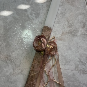 Ανάγλυφη πασχαλινή λαμπάδα με λουλούδια ροζ χρυσό . 37χ4χ1εκ. - κορίτσι, λαμπάδες, για ενήλικες, πασχαλινά δώρα - 4