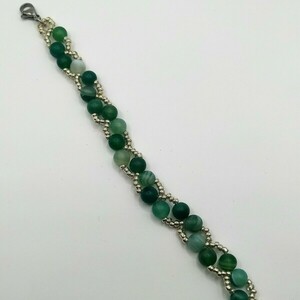 Green Matte Agate with Seed Beads Bracelet - χάντρες, boho, χεριού, αυξομειούμενα