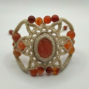 Sweet Orange Bracelet - ημιπολύτιμες πέτρες, μακραμέ, boho, χεριού, αυξομειούμενα - 2