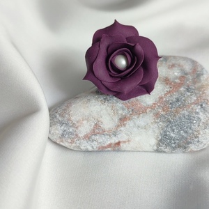 Χειροποίητο Δαχτυλίδι Μωβ Τριαντάφυλλο - πηλός, χάντρες, λουλούδι, boho, αυξομειούμενα - 3
