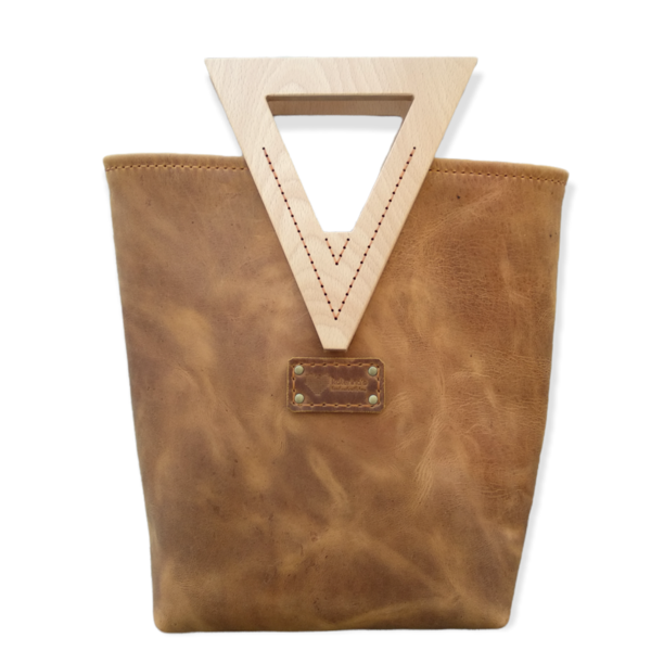 Χειροποίητη Δερμάτινη γυναικεία τσάντα χειρός –KA203 - δέρμα, ξύλο, all day, χειρός, tote