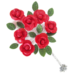 3D Χειροποίητο μπουκέτο κόκκινα τριαντάφυλλα από πηλό 23,5x31x7cm - 3d, διακοσμητικά