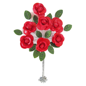 3D Χειροποίητο μπουκέτο κόκκινα τριαντάφυλλα από πηλό 23,5x31x7cm - 3d, διακοσμητικά - 2