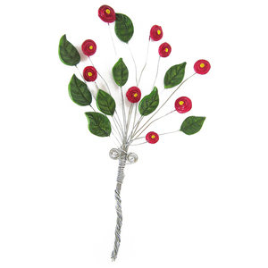 3D Χειροποίητο μπουκέτο κόκκινα λουλούδια από πηλό 23,5x31x7cm - 3d, διακοσμητικά - 2