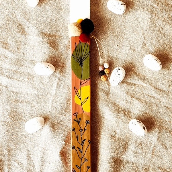Λαμπάδα minimal ζωγραφισμένη πλακέ - κορίτσι, λουλούδια, λαμπάδες, για ενήλικες, για εφήβους - 3