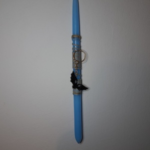 πασχαλινή λαμπάδα μπλε 32εκ με μπρελόκ νυχτερίδα απο υγρό γυαλί - αγόρι, λαμπάδες, για παιδιά, για εφήβους - 3