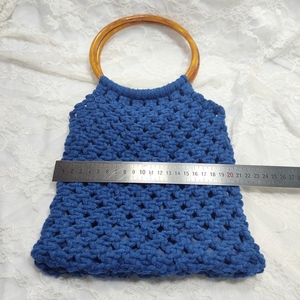 Τσάντα μπλε πλεκτή με χερούλια κρίκους - νήμα, all day, χειρός, πλεκτές τσάντες, μικρές - 4