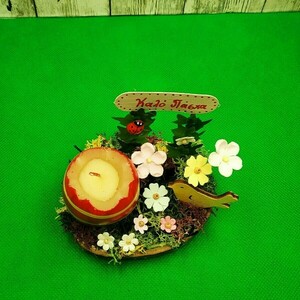 Πασχαλινό διακοσμητικό με κερί αυγό, πουλάκι, λουλούδια και ευχή Καλό Πάσχα - κερί, διακοσμητικά, για ενήλικες - 3