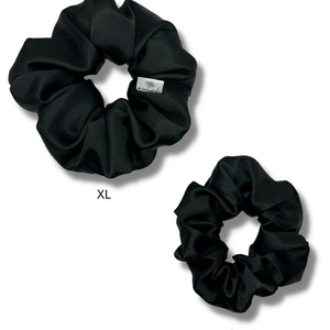 Black satin XL scrunchie - ύφασμα, για τα μαλλιά, λαστιχάκια μαλλιών, satin scrunchie - 3