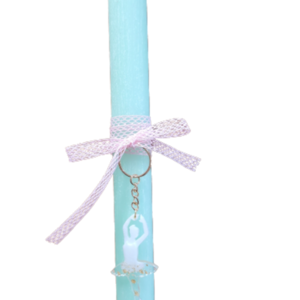 χειροποίητη αρωματική λαμπάδα σε χρώμα μέντας με μπρελόκ μπαλαρίνα από υγρό γυαλί - γυαλί, κορίτσι, για παιδιά, για ενήλικες