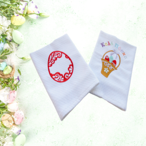 Πετσέτες Κουζίνας με Πασχαλινό Κεντητό Σχέδιο - λουλούδια, σετ, διακοσμητικά, δώρο πάσχα - 2