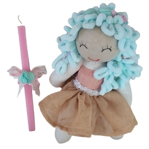 Σετ λαμπάδας με χειροποίητη κούκλα 35 cm - κορίτσι, λαμπάδες, λούτρινα, σετ, για παιδιά - 3