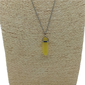 Κολιέ Με Ατσάλινη Αλυσίδα Και Κίτρινο Φυσικό Κρύσταλλο - ημιπολύτιμες πέτρες, charms, κοντά, ατσάλι - 2