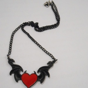 Μενταγιόν φτερά κόκκινη καρδιά Devil Wings pendant Red heart Jewelry - σμάλτος, καρδιά, χάντρες, δώρα γενεθλίων, μενταγιόν