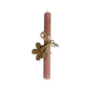Αρωματική Χειροποίητη Στρογγυλή Λαμπάδα Ροζ με Ξύλινο Λουλουδάκι 30 εκ. - κορίτσι, λουλούδια, λαμπάδες, για παιδιά, για εφήβους