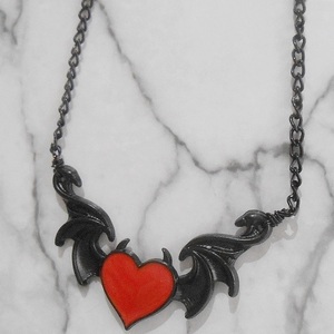 Μενταγιόν φτερά κόκκινη καρδιά Devil Wings pendant Red heart Jewelry - σμάλτος, καρδιά, χάντρες, δώρα γενεθλίων, μενταγιόν - 3