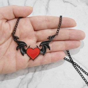 Μενταγιόν φτερά κόκκινη καρδιά Devil Wings pendant Red heart Jewelry - σμάλτος, καρδιά, χάντρες, δώρα γενεθλίων, μενταγιόν - 4
