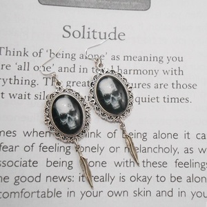 Σκουλαρίκια με γυαλί, νεκροκεφαλές και charms, κρεμαστά Skull earrings Gothic gift - γυαλί, κρεμαστά, γάντζος - 2