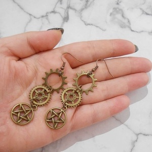 Σκουλαρίκια με γρανάζια και charms Bronze Steampunk Gear Earrings - μπρούντζος, κρεμαστά, γάντζος - 5