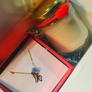 Gift box με αρωματικό κερί από σόγια και ατσάλινο κολιέ - κερί σόγιας