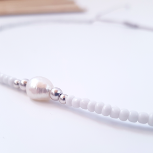 λευκό τσόκερ / κοντό κολιέ με μαργαριτάρι και μικρές χάντρες - μαργαριτάρι, τσόκερ, κοντά, seed beads - 3