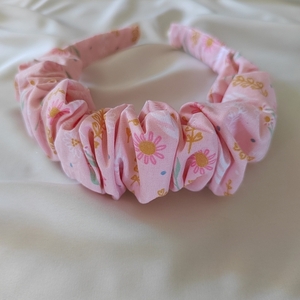Χειροποίητη scrunchie Στέκα μαλλιών ροζ βαμβακερη με λουλούδια. 1 τμχ 40 εκ - ύφασμα, στέκες, δώρο γεννεθλίων - 3