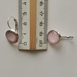 Σκουλαρίκια με γυάλινο στοιχείο, Pink polka - γυαλί, ορείχαλκος, κρεμαστά - 2
